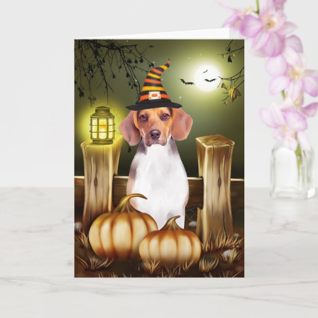 Beagle Hund med Witch Hat Halloween Gift Idea Kort (Orkide)