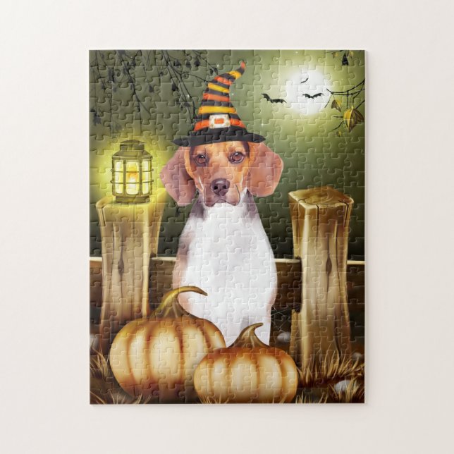 Beagle Hund med Witch Hat Halloween Gift Idea Pussel (Vertikal)