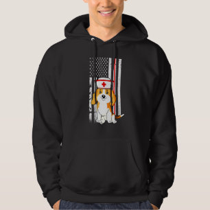 Beagle Hund Nurse American Flagga Thin Red Line Ap Hoodie