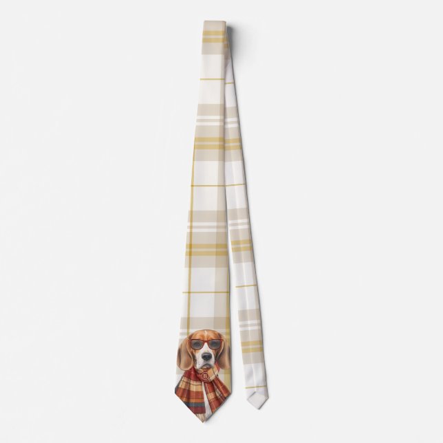 Beagle Hund och Guld Mönstrad Initialer Slips (Framsida)