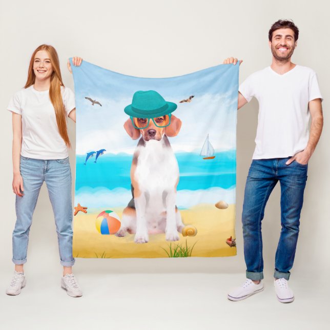 Beagle Hund on Beach Fleecefilt (På plats)