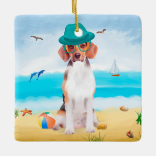 Beagle Hund on Beach Julgransprydnad Keramik