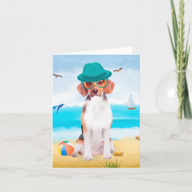 Beagle Hund on Beach Kort (Framsida)