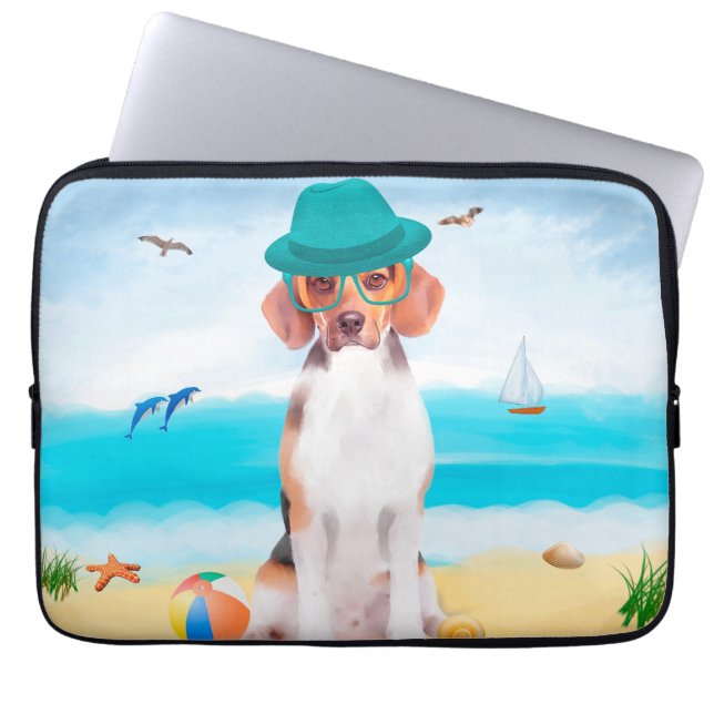Beagle Hund on Beach Laptop Fodral (Framsidan)