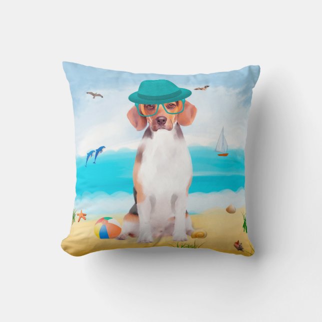 Beagle Hund På Strand Kudde (Framsida)