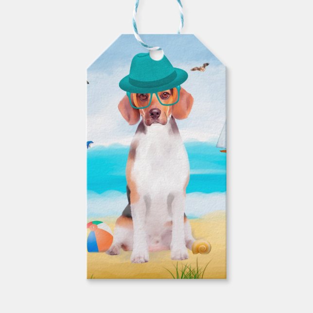 Beagle Hund På Strand Presentetikett (Framsidan)