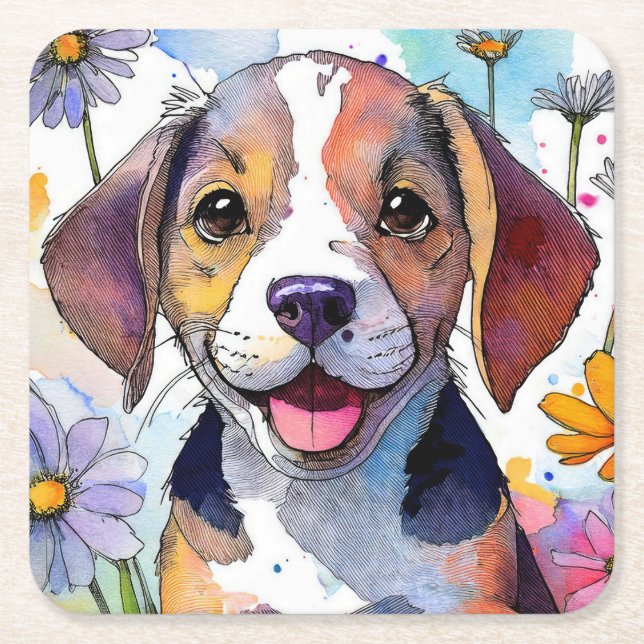 Beagle Hund Papper Underlägg Kvadrat (Framsidan)