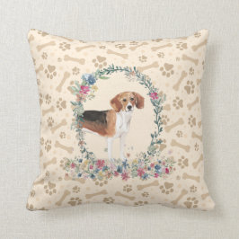 Beagle Hund Paw Print & Blommigt Cute Kudde