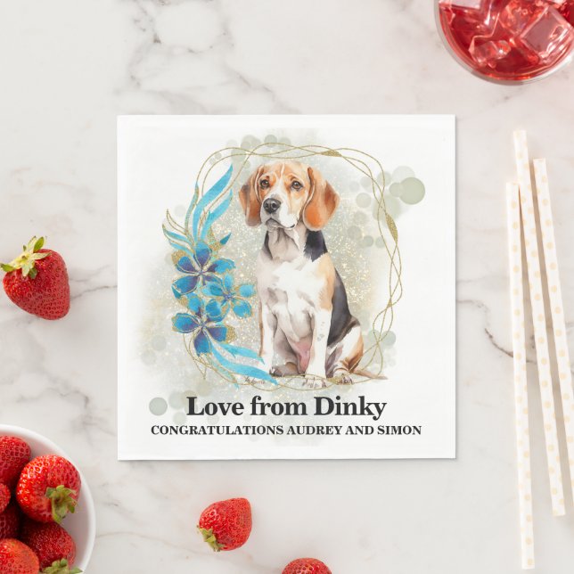 Beagle Hund Pet Bröllop Napkins with Hundar Photo Pappersservett (Insitu)