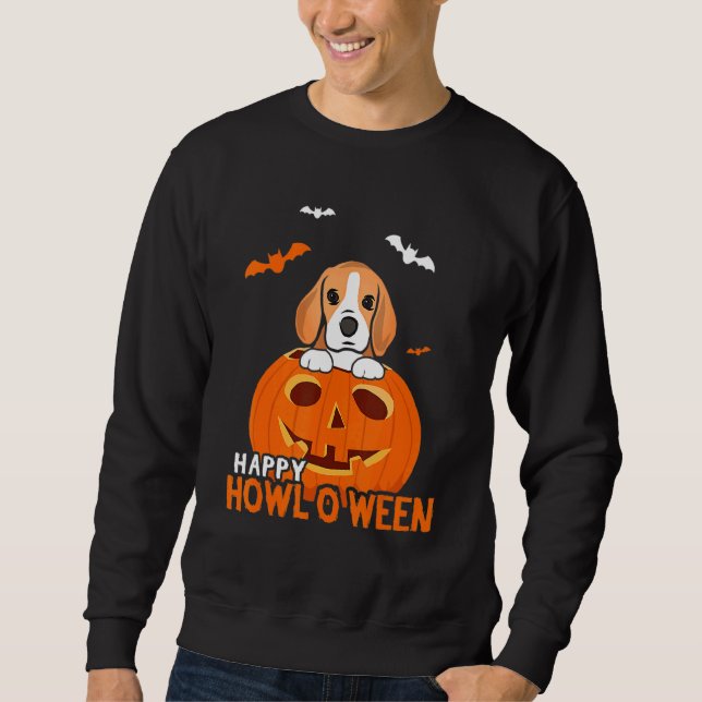 Beagle Hund Pumpkin Halloween Costume Jack O Lante Lång Ärmad Tröja (Framsida)
