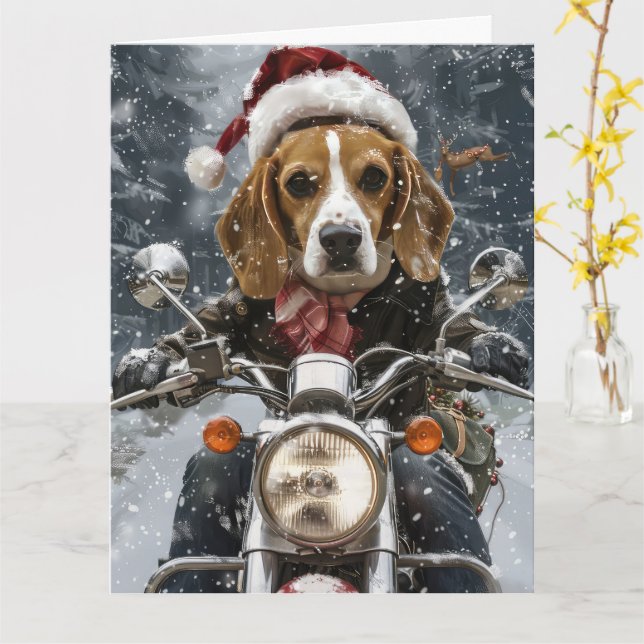 Beagle Hund Riding Motorcykel jul Kort (Gul blomma)