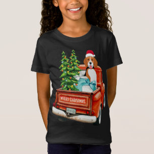 Beagle Hund Riding Red Lastbil jul T Shirt