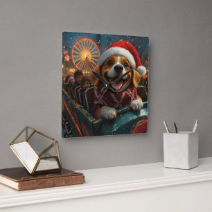 Beagle Hund Roller Underlägg jul Fyrkantig Klocka