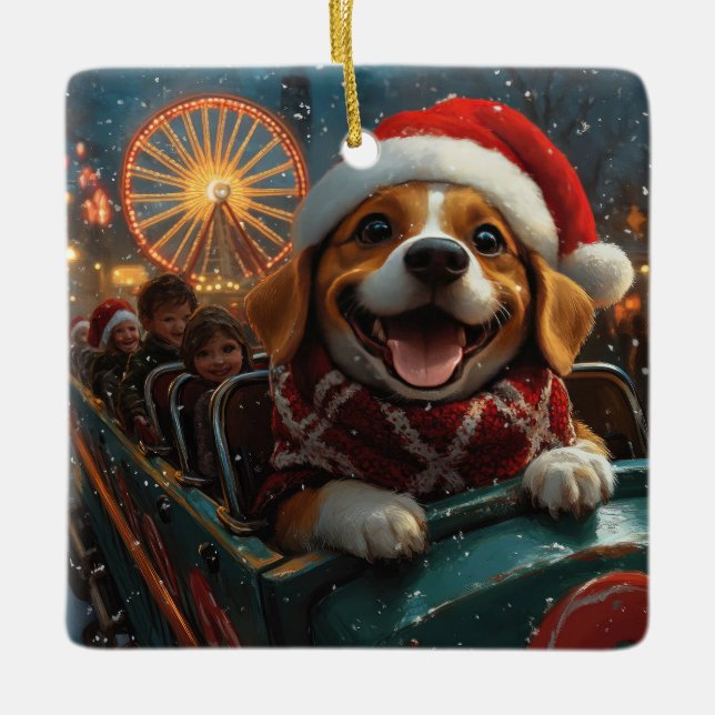 Beagle Hund Roller Underlägg jul Julgransprydnad Keramik (Framsida)