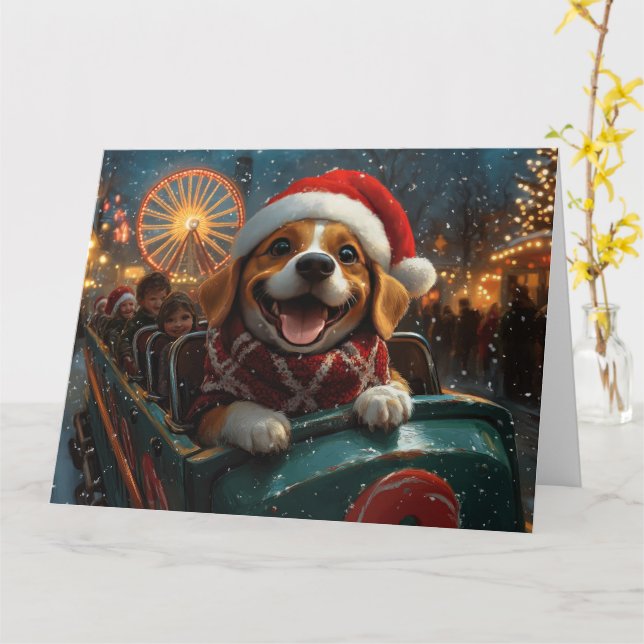 Beagle Hund Roller Underlägg jul Kort (Gul blomma)