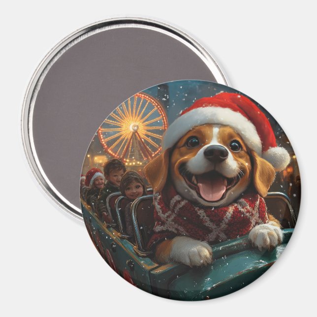 Beagle Hund Roller Underlägg jul Magnet (Front/Back)
