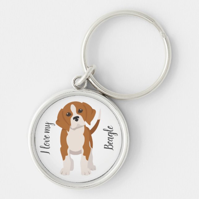 Beagle hund rund silverfärgad nyckelring (Framsidan)