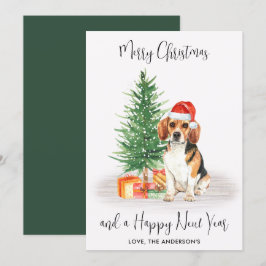 Beagle Hund Santa Festive Träd God jul Julkort