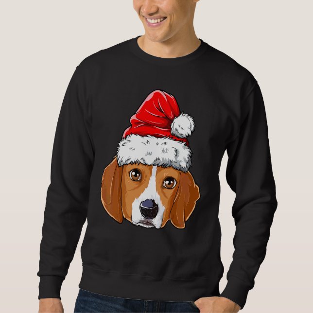 Beagle-Hund Santa Hat Julafton Boys Kids Girl Lång Ärmad Tröja (Framsida)