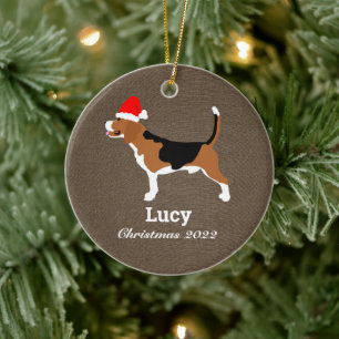 Beagle Hund Santa Hat Personlig Julgransprydnad Keramik