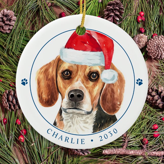 Beagle Hund Santa Personlig Enkel jul Julgransprydnad Keramik (Skapare uppladdad)