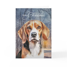 Beagle Hund Snowy Woodland Forest God jul