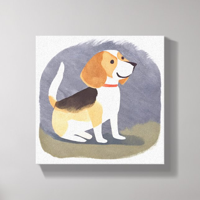 Beagle Hund | Söt Husdjur Hund Valp Vattenfärg Canvastryck (Framsida)