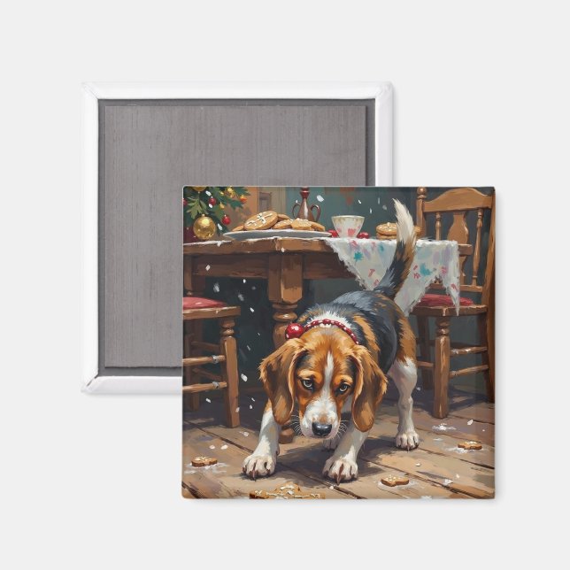 Beagle Hund Spårar Pepparkaks Jul Kul Konst Magnet (Front/Back)