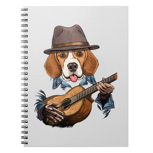 Beagle Hund Spela Guitar/ Funny Beagle Anteckningsbok (Framsidan)