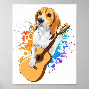 Beagle Hund Spela upp akustiskt gitarr Poster