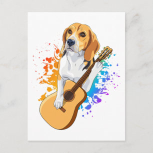 Beagle Hund Spela upp akustiskt gitarr Vykort