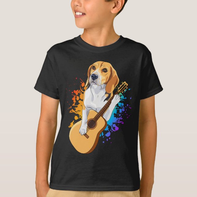 Beagle Hund spelar akoustic Guitar Boy T Shirt (Framsida)