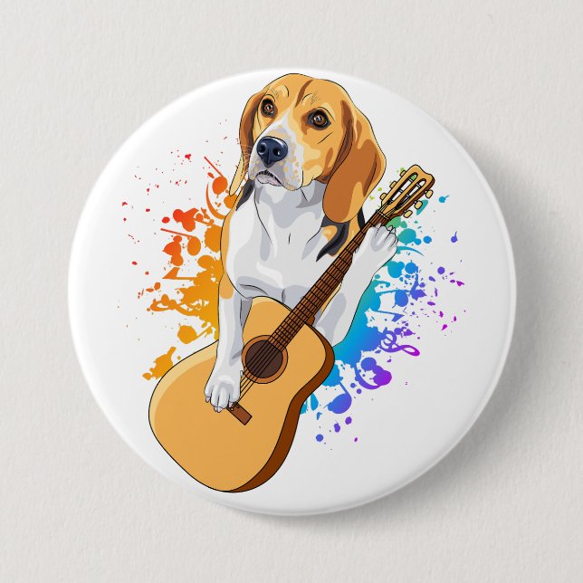 Beagle Hund spelar akustisk gitarr Knapp (Framsida)
