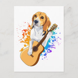 Beagle Hund Spelar Akustisk Gitarr Vykort