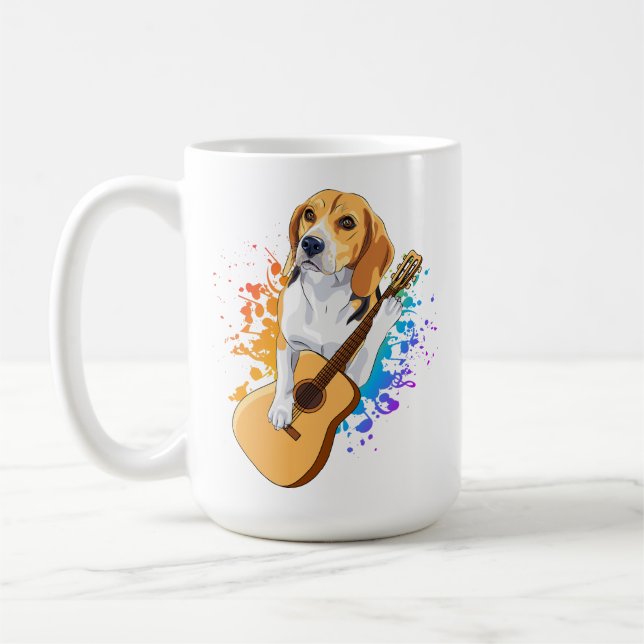 Beagle Hund spelar akustisk Guitar-kaffe Mugg (Vänster)
