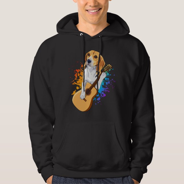 Beagle Hund spelar akustiskt Guitar Manar Hoodie (Framsida)