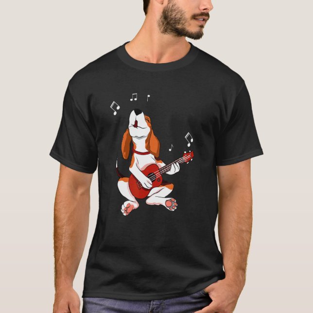 Beagle Hund Spelar Guitar Pet Hund älskare Guitar  T Shirt (Framsida)