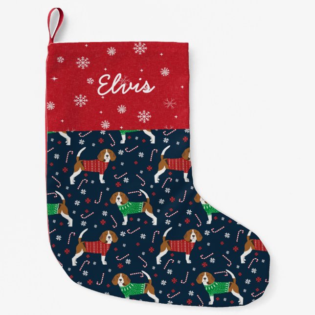 Beagle Hund Stocking christmas pet Liten Julstrumpa (Framsidan)