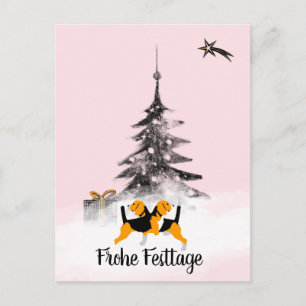 Beagle hund svartvitt Jul Vykort