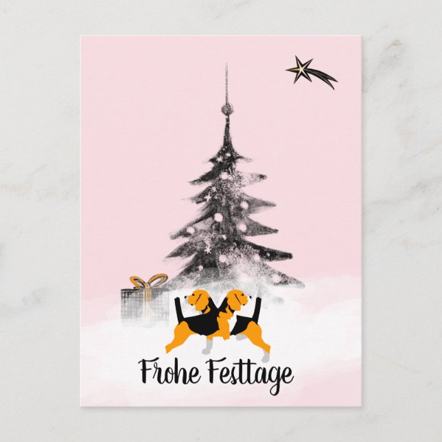 Beagle hund svartvitt Jul Vykort (Framsida)