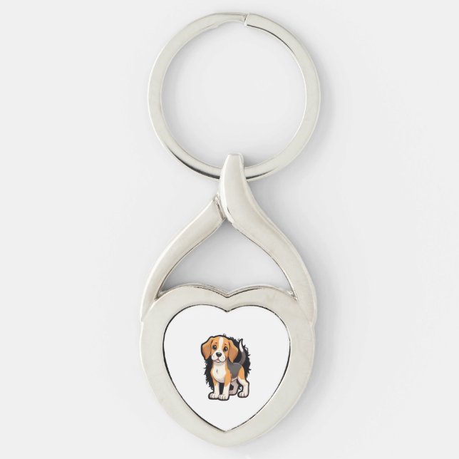 Beagle Hund tröja Twisted Heart Silverfärgad Nyckelring (Framsidan)