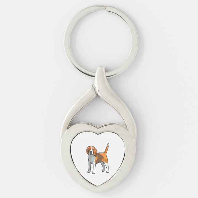 Beagle Hund tröja Twisted Heart Silverfärgad Nyckelring (Framsidan)