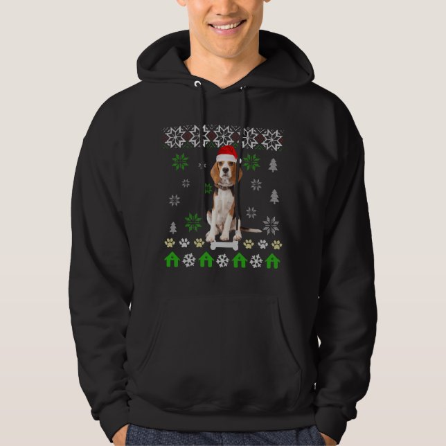 Beagle Hund Ugly jul - Beagle Hund Hat Santa Hoodie (Framsida)