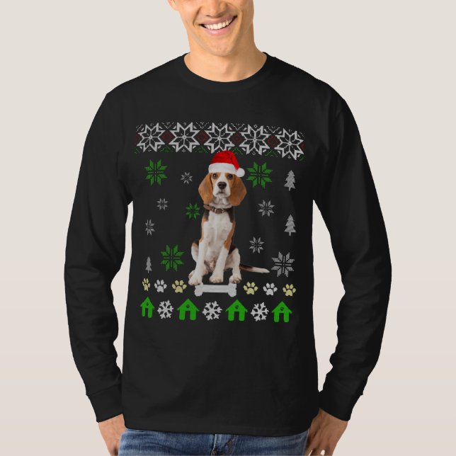 Beagle Hund Ugly jul - Beagle Hund Hat Santa T Shirt (Framsida)