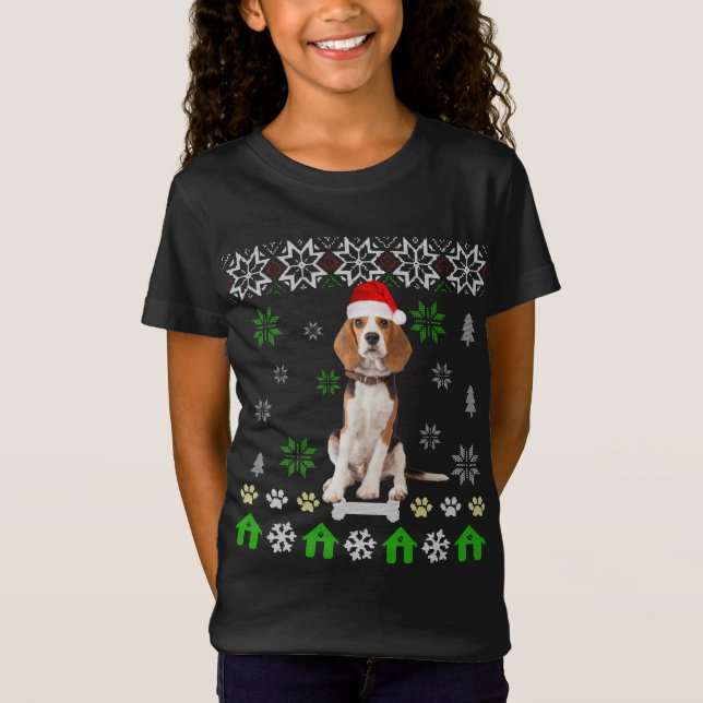 Beagle Hund Ugly jul - Beagle Hund Hat Santa T Shirt (Framsida)