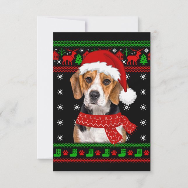 Beagle Hund Ugly Sweater jul Puppy Hund älskare Tack Kort (Framsida)