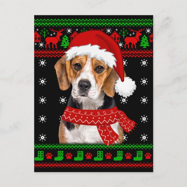 Beagle Hund Ugly Sweater jul Puppy Hund älskare Vykort (Framsida)