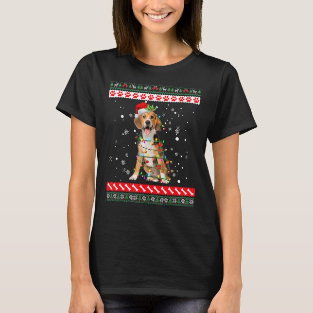 Beagle Hund Ugly Sweater jul Puppy Hund T Shirt (Framsida)