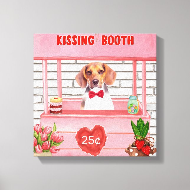 Beagle Hund Valentine Day Kissing Booth Canvastryck (Framsida)