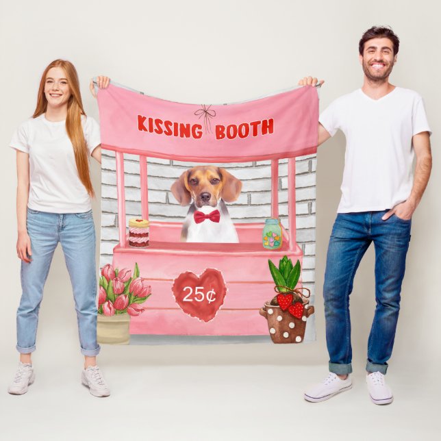 Beagle Hund Valentine Day Kissing Booth Fleecefilt (På plats)
